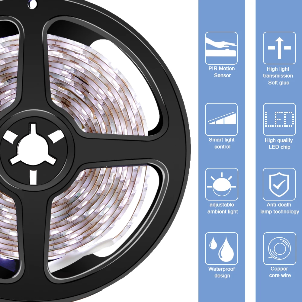 

PIR Led Strip 5V Motion Sensor Lamp DIY 1M 2M 3M Led 2835 SMD Tape Flexible Strip Light Led Cabinet Lighting Kitchen Waterproof