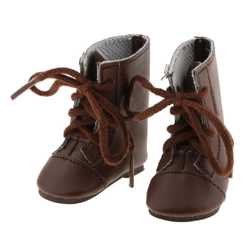 A Pair Fashion Brown Handmade Shoes Lace Up Combat Boots Shoes For 14'' American Doll Wellie Wishers Doll Clothing Accessories