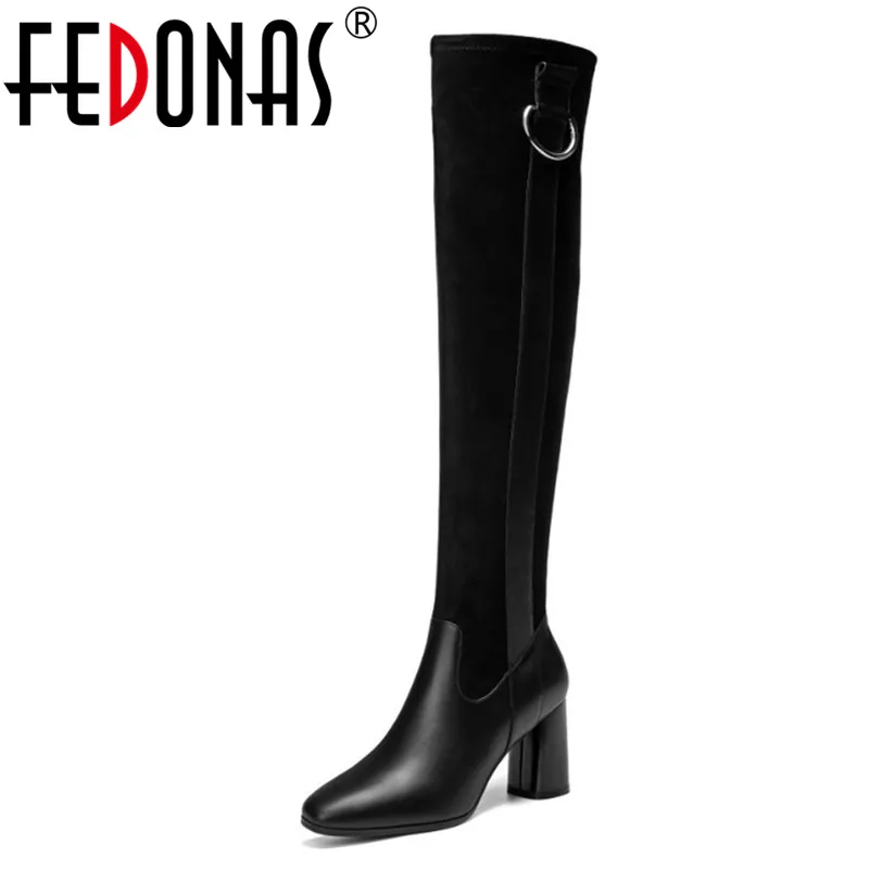 

FEDONAS Brand High Heels Over The Knee High Boots For Women Genuine Leather Buckles Tihgt High Knight Boots Ladies Shoes Woman
