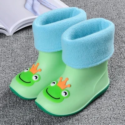 Gamlon/детские непромокаемые сапоги; Новинка года; детские ботинки для мальчиков; нескользящая детская бархатная водонепроницаемая обувь для маленьких девочек 1-7 лет - Цвет: Светло-зеленый