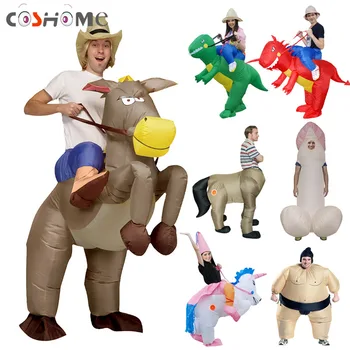 

Coshome Adult Kids Sumo Unicorn Dinosaur Inflatable Costumes Mascots Cowboy AirSuits Fancy Halloween Party Clothing