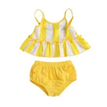 Детские топы и штаны для девочек, костюм, полосатые дышащие купальные костюмы на лето 998