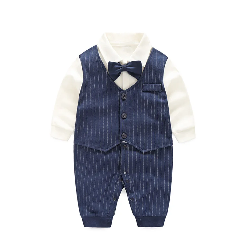 Весенне-осенняя одежда для маленьких мальчиков; хлопковый комбинезон в полоску с длинными рукавами и галстуком-бабочкой; одежда для маленьких джентльменов; roupas infantil; одежда для малышей