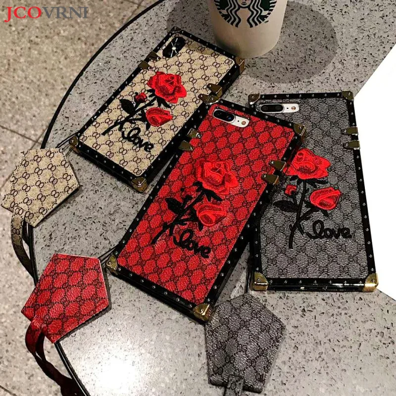 

JCOVRNI Soft TPU + leather for iPhone 7plus mobile phone back cover case for iPhoneXR XSMAX 7 embroidery lanyard phone case bag
