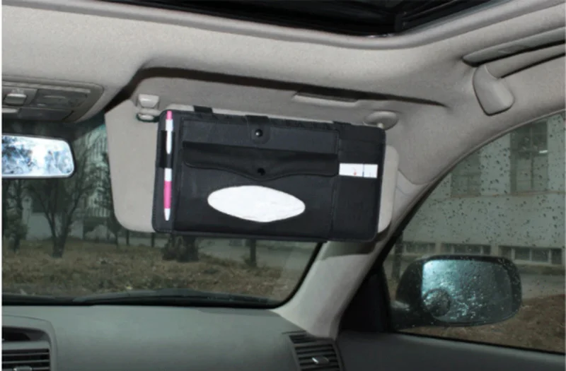 RACAHOO 3 in 1 Leather CD Case Car DVD Sun Visor Box With Tissue Storage Organizer For Glasses Folder Business Card Holder Bag14
