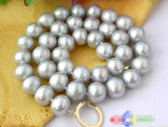 

Hot sale new Style >>>>>HUGE 17" 12MM GRAY ROUND FRESHWATER cultured PEARL NECKLACE 14K