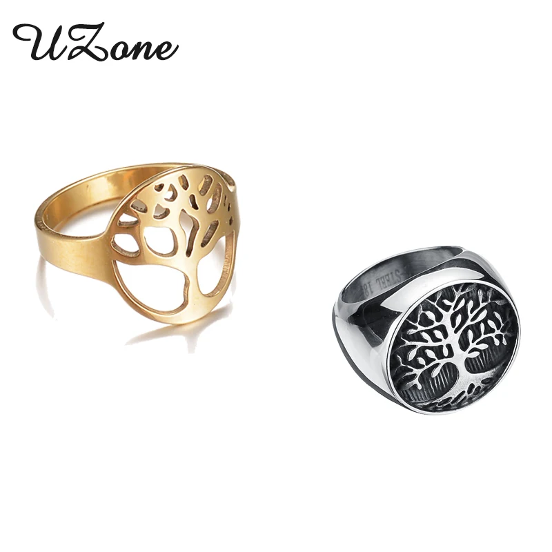 

UZone Tree of Life Rings Stainless Steel Signet Midi Ring Brand Finger Ring For Valentine's Day Gift
