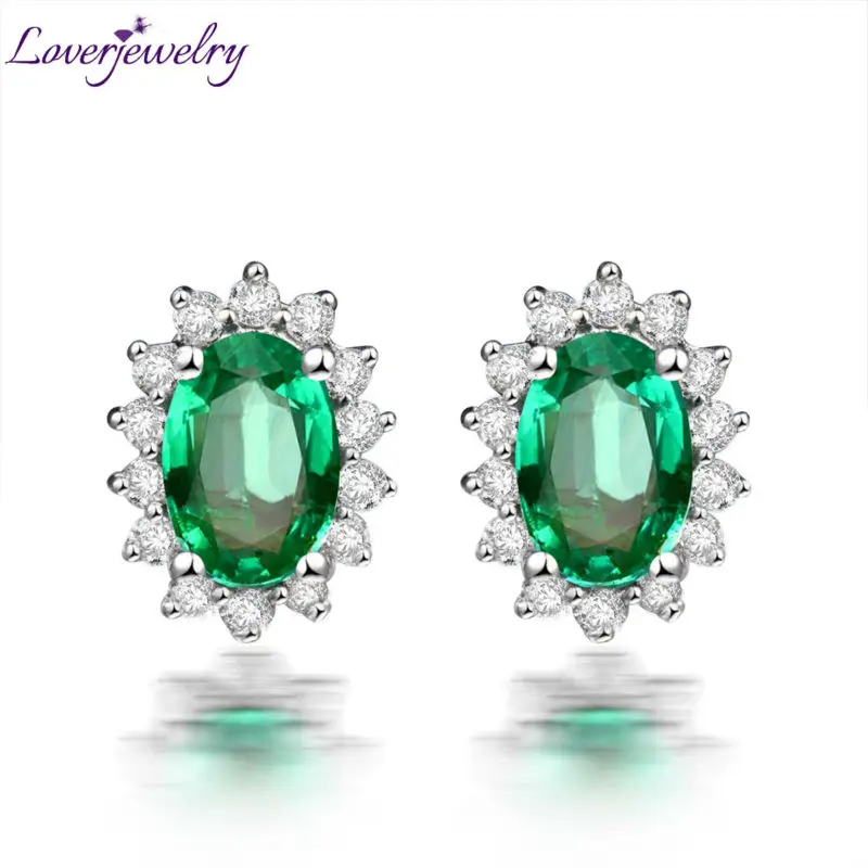 Oval 4x6mm Emerald Studs Earrings Solid 18kt White Gold Diamond For Women We042 Oval 4x6mm Emerald Studs Earrings Solid 18kt White Gold Diamond For Women We042