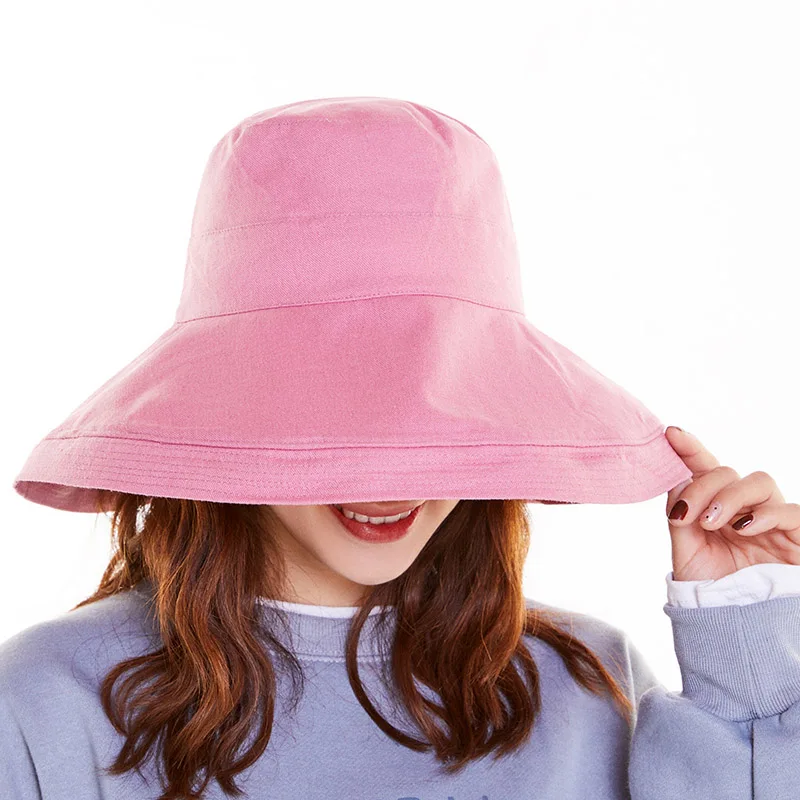 Solid Casual Wide Brim Bucket Hat Women Summer Adult Cotton Black
