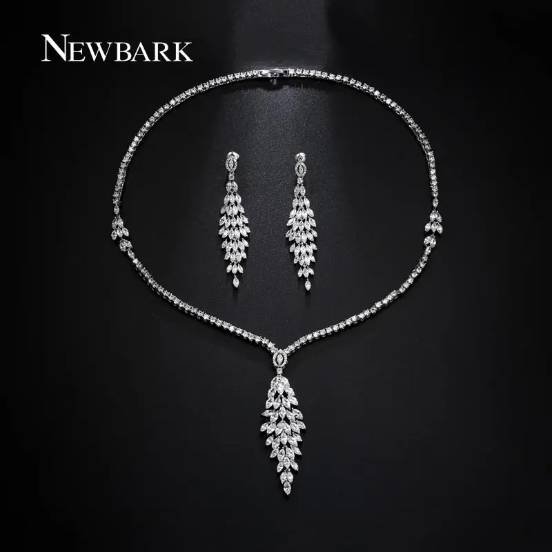font b NEWBARK b font High Quality Wedding Sets Clear Cubic Zirconia Waterdrop font b