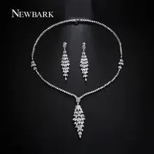 NEWBARK Cubic Zirconia Earring Pendants Set Long Drop Earrings Necklace Wedding Jewelry Set for Women Terno