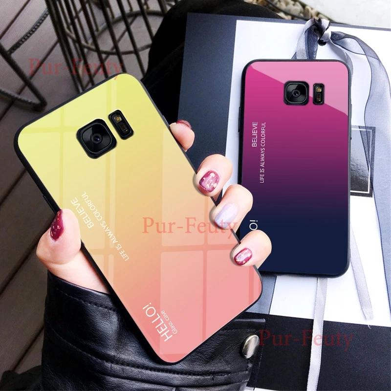 

Case For Samsung Galaxy S7 Edge SM-G935F Luxury Hard Tempered Glass Gradient Protect Back Cover For Galaxy S7 G930F G930U G930FD