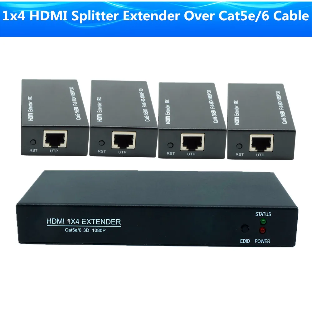 Super Quality 60m HDMI Splitter Extender 1x4 With No Delay Lossless Over UTP/STP RJ45 CAT5e CAT6 Cable ( Extender 1 TX and 4 RX)