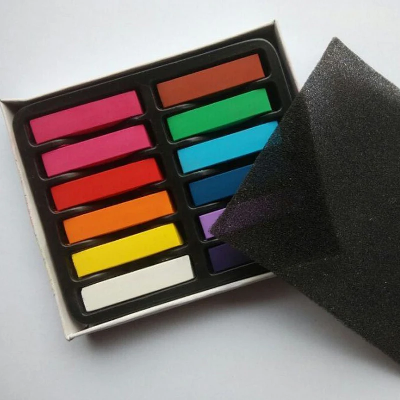 Hot Sale 1 SET 12 Colors Non-toxic Hair Chalk DIY Easy Temporary Salon Colors Hair Chalk Dye Soft Hair Pastels Kit Hair Beauty