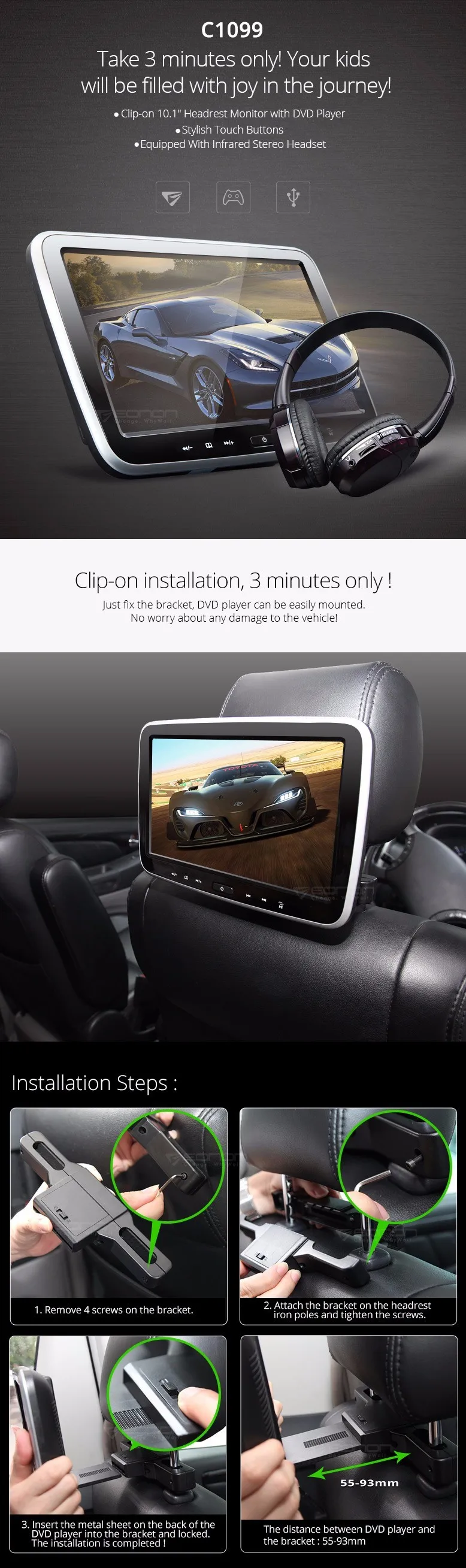 Top Touch Button Design Single 10.1" Car Headrest DVD PC Car DVD Player Headrest Car Monitor with Single IR Headphone Included 0 Top Touch Button Design Single 10.1" Car Headrest DVD PC Car DVD Player Headrest Car Monitor with Single IR Headphone Included 0