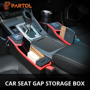 

Partol USB Charging & Coin Box 1pc Car Seat Crevice Organizer Black/Beige Storage Container for Seat Gap Auto Stowing Tidying