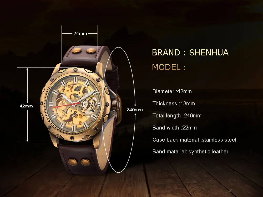 Retro Bronze Skeleton Mechanical Watch Men Automatic Watches Sport Luxury Top Brand Leather Watch Relogio Masculino Male Clock