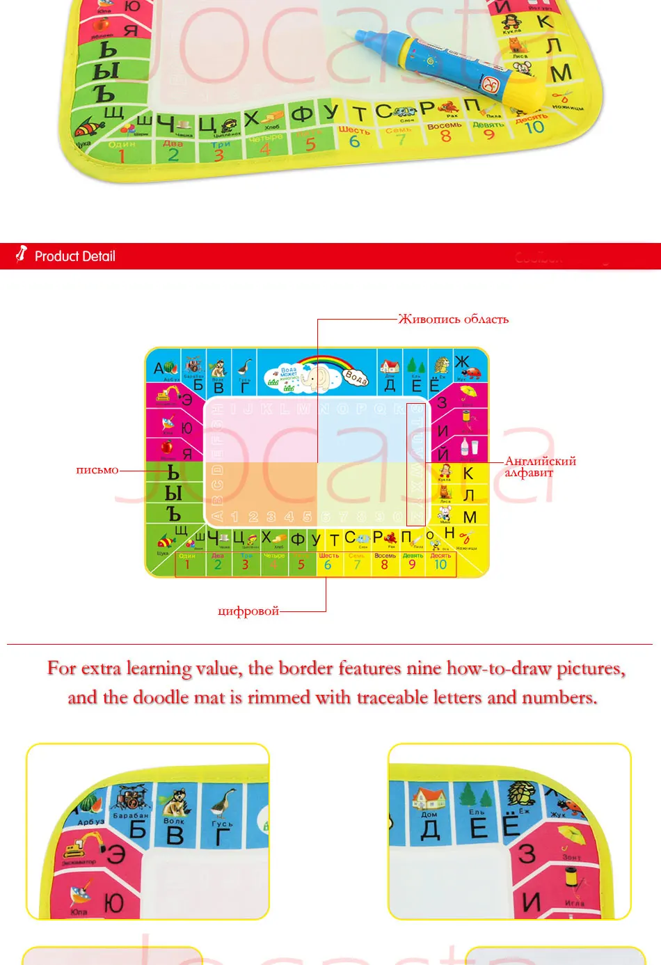 Русский язык водный коврик для рисования и волшебная ручка русские буквы раскраска доска для рисования Дудл учебная игрушка для детей