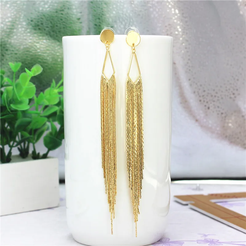 

2017 new fashion jewelry elegant Bohemia style long tassel earrings gold Geometrical metal earring for women gift