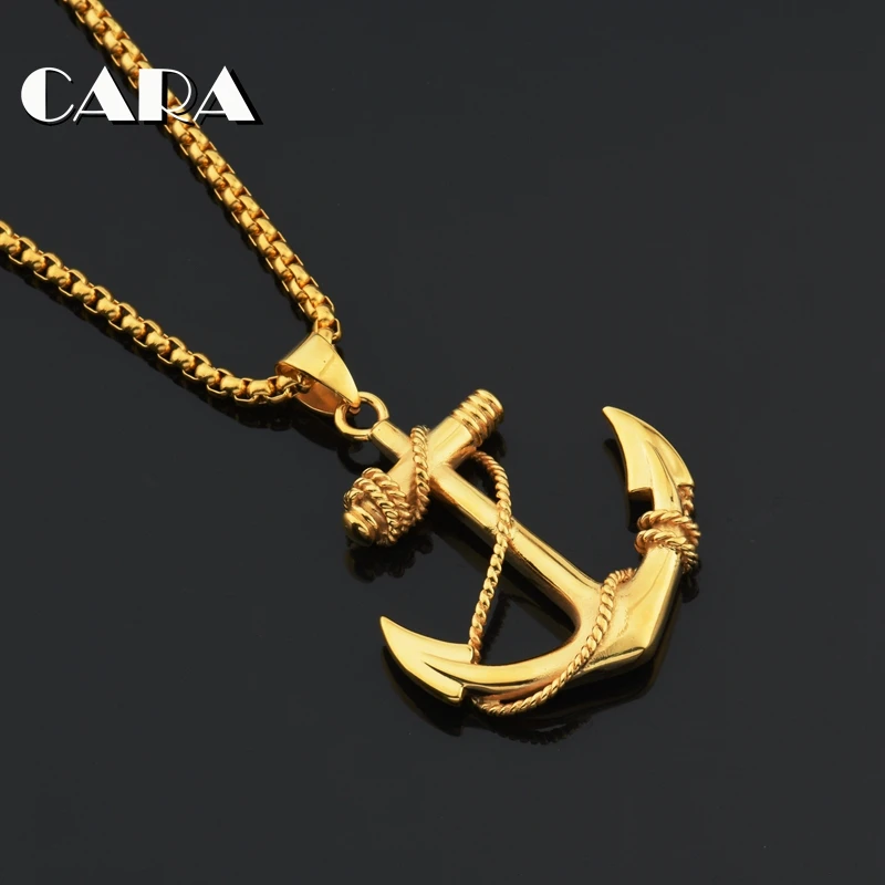 CARA new arrival Gold color stainless steel mens necklace Ocean Anchor