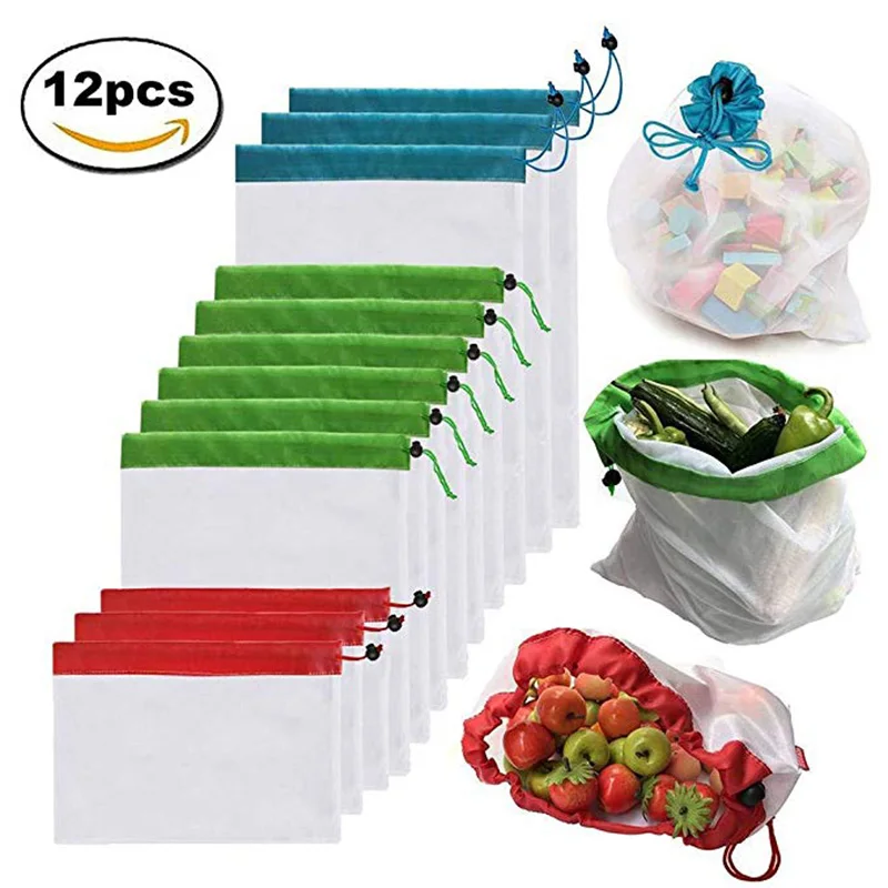 MICCK 12 шт многоразовые сетчатые сумки для производства моющиеся Экологичные сумки для хранения продуктов питания, фруктов, овощей, игрушек, сумка для мелочей - Цвет: 12 PCS
