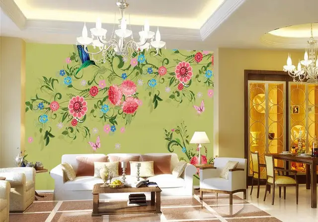 Aliexpress Hand Painted Flowers And Birds Tv Wall Hand Painted Flowers And Birds Tv Wall Decoration Painting Mural Wallpaper Photo Murals