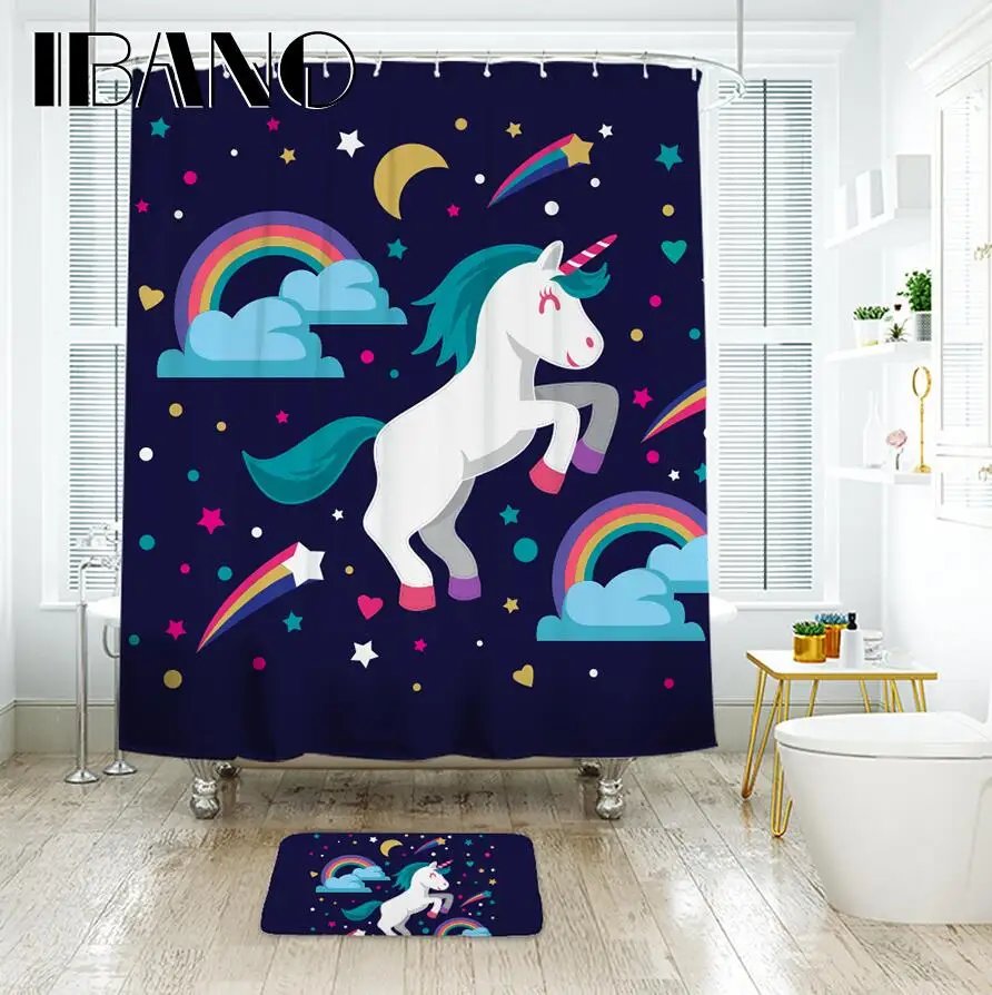 IBANO belike In Unicorn Deisgn занавеска для душа Водонепроницаемая полиэфирная ткань занавеска для ванной комнаты с 12 Крючки ПВХ - Цвет: 2