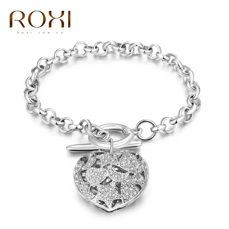 

2017 ROXI Bracelets & Bangle for Women Lucky Heart Chains Fashion Jewelry White Gold Color Wedding Lover Mother's Gift