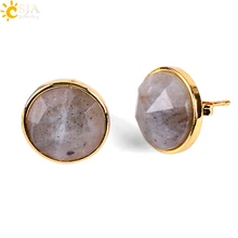 CSJA Femme, золотые круглые серьги-гвоздики, натуральный драгоценный камень, зеленая, черная, красная серьга, лазурит, розовый кристалл, бусины, ювелирное изделие E597