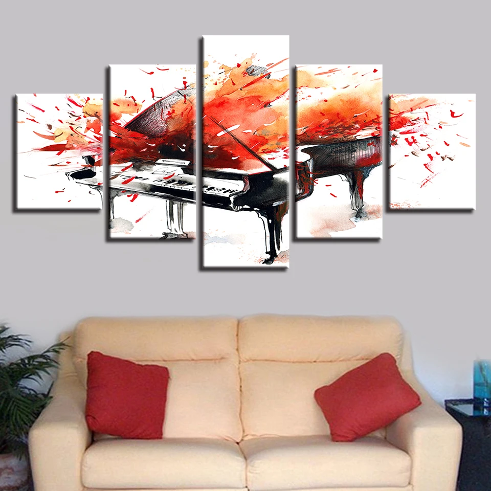 

Frame Wall Art Decor Modern Living Room 5 Pieces Graffiti Music Piano Canvas Painting Poster Modular HD Print Abstract Pictures