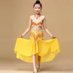 2018 танец живота дети Индийский платье для девушки 2 шт. 3 шт. для девочек индийский Костюмы живота Танцы детей Племенной Danc носить