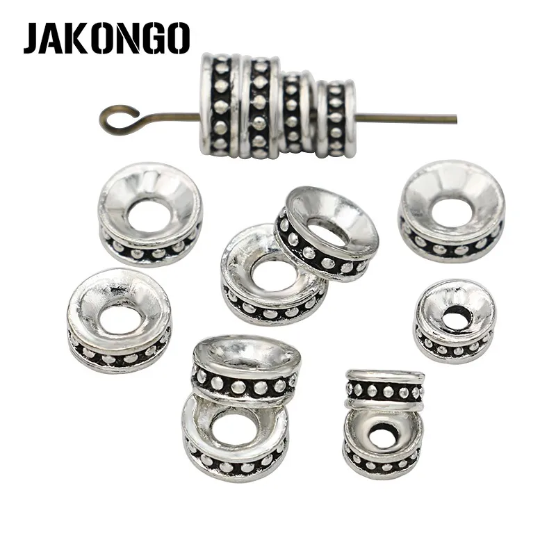 JAKONGO 40pcs Antique Silver Plated Round Spacer Beads for Jewelry