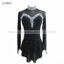 Figure Skating Dress Women's Girls' Ice Skating Dress Black collar long sleeve Competition performance clothing 