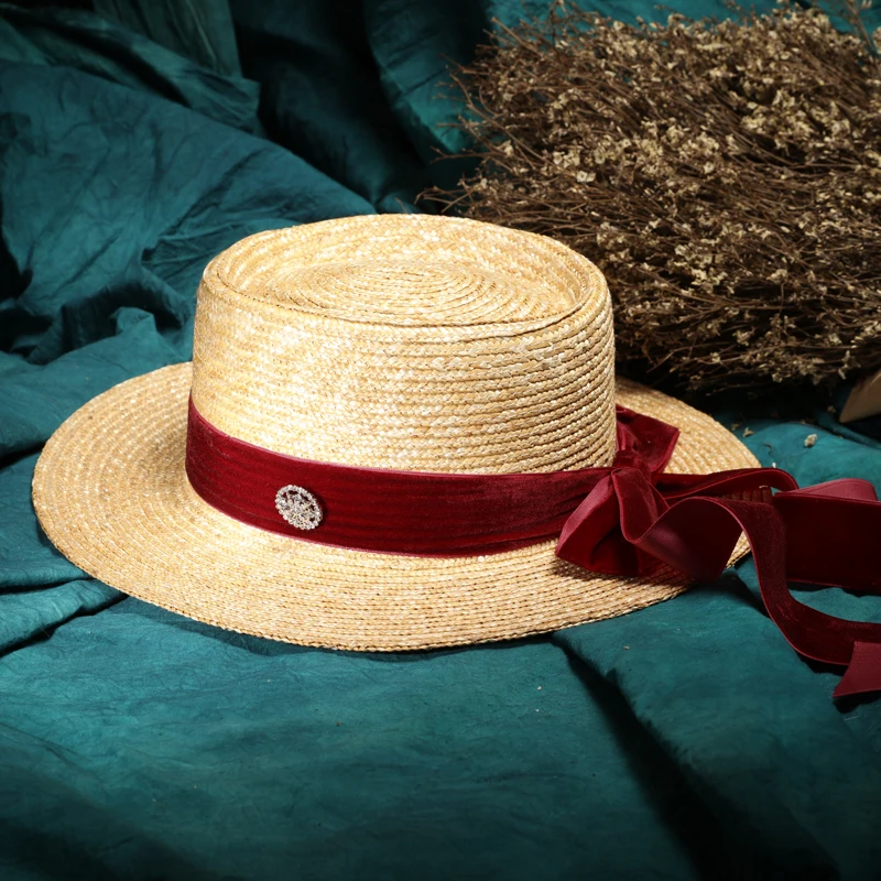 Brand Women's Sun Hats High Quality Raffia Straw Summer Hat New Flat