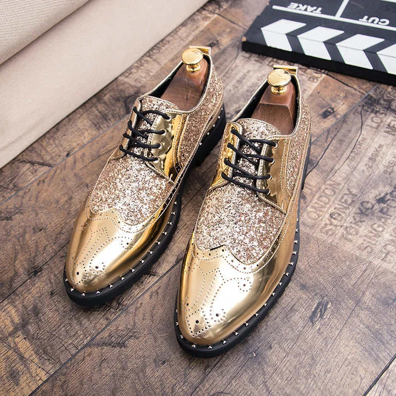 mens fashion shoes luxury brand rhinestones italian patent leather shiny wedding ballroom cool gold brogue oxford shoes for men (26)