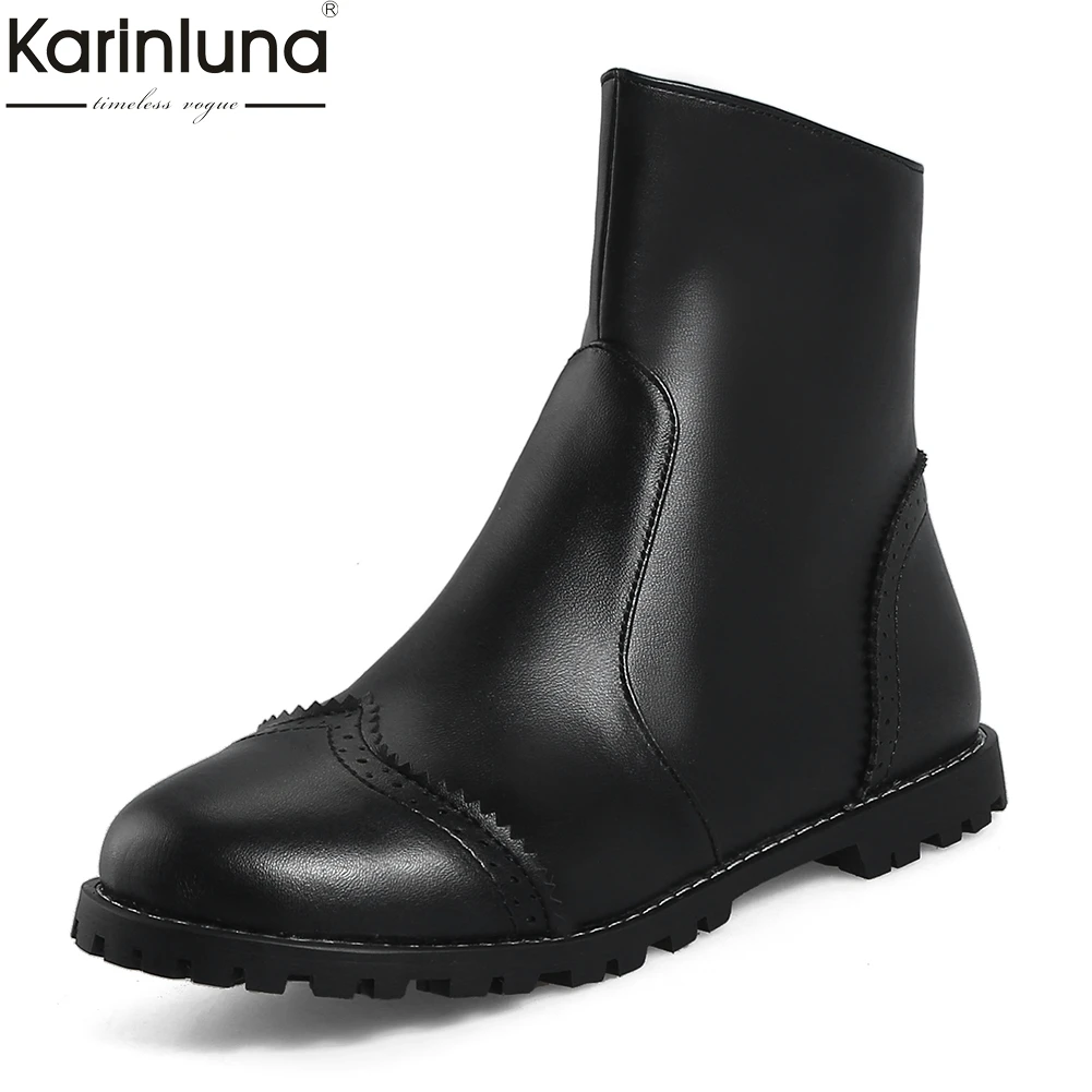 

KarinLuna Brand new Large Size 30-48 retro brogue Boots Woman Shoes Zip Up Add Fur Winter Warm women's Shoes Woman Ankle Boots