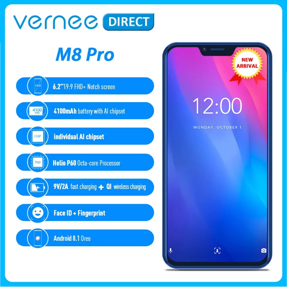 Vernee M8 Pro Notch Screen Android 8.1 Mobile Phone 6.2\