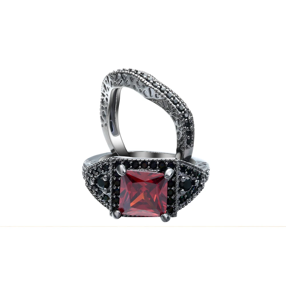 Комплекты черных колец, хит, черный пистолет, цвет, циркон, розовый, фиолетовый, модные женские кольца на палец, дизайн, ювелирные изделия для женщин, обручальные кольца - Цвет основного камня: red black