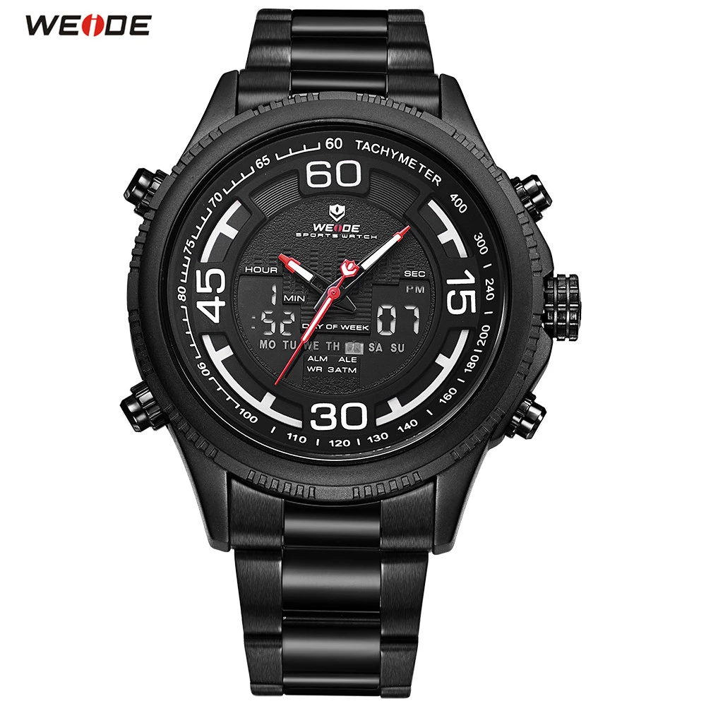 

Fashion WEIDE LED Men Black Analog Watch Sports Watch Digital Quartz Watch Men Stopwatch 30m Waterproof Army Wristwatch Relogios