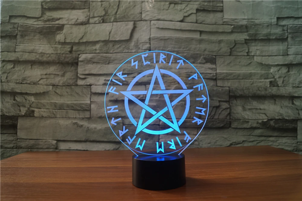 3D Визуальный оптический светильник оккультный Satanic Звездные символы 7 цветов