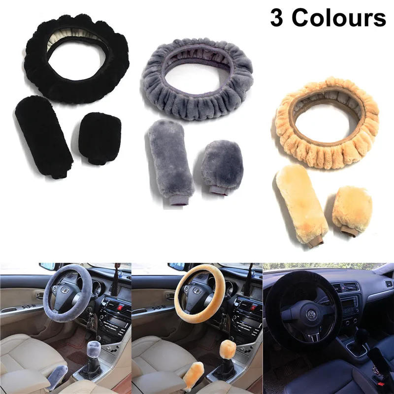 

3Pcs/Set Soft Plush Wool Steering Wheel Cover Furry Fluffy Car Steering Wheel Cover Car Interior Accessories New