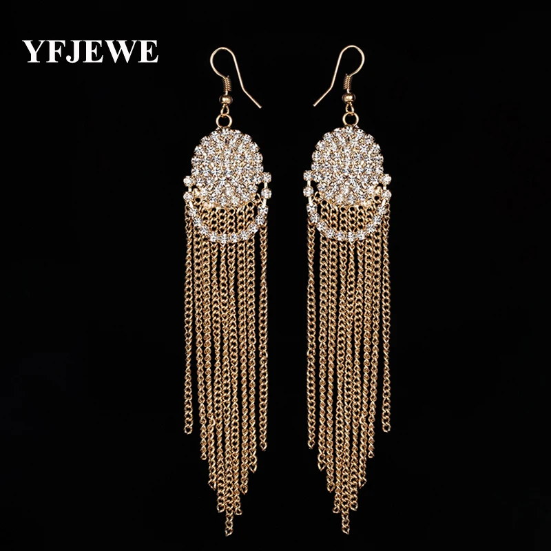 

YFJEWE Wedding Jewelry Accessories Personalized Fashion Sparkling Crystal Long Crystal Tassel Earrings Ear Hook For Women E320