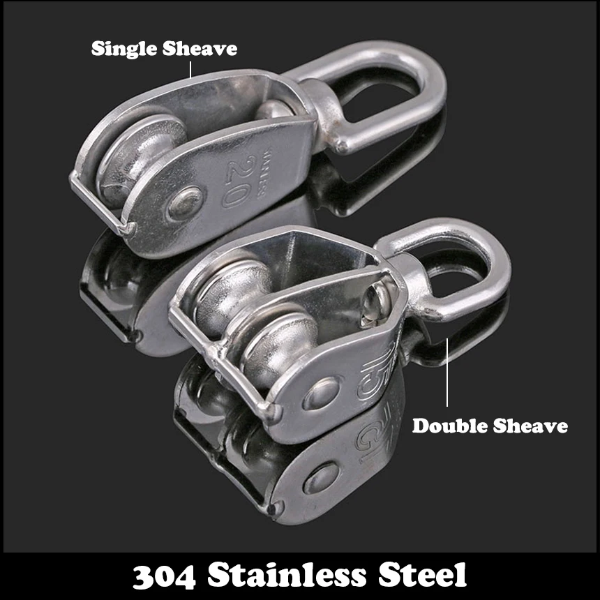 5PCS M32 Silver 304 Stainless Steel Swivel Snatch Fixed Double Pulley 