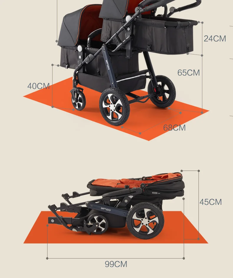 Semaco Близнецы второй ребенок двойной Ребенок Высокий пейзаж коляска тележка может сидеть до и после лежа светильник