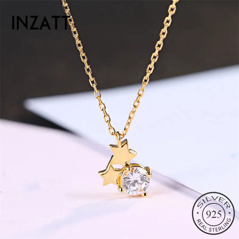 INZATT Authentic 925 Sterling Silver Gold Color Star Pendant Necklace Fine Jewelry For Women Engagement Boho Accessories Gift | Украшения и
