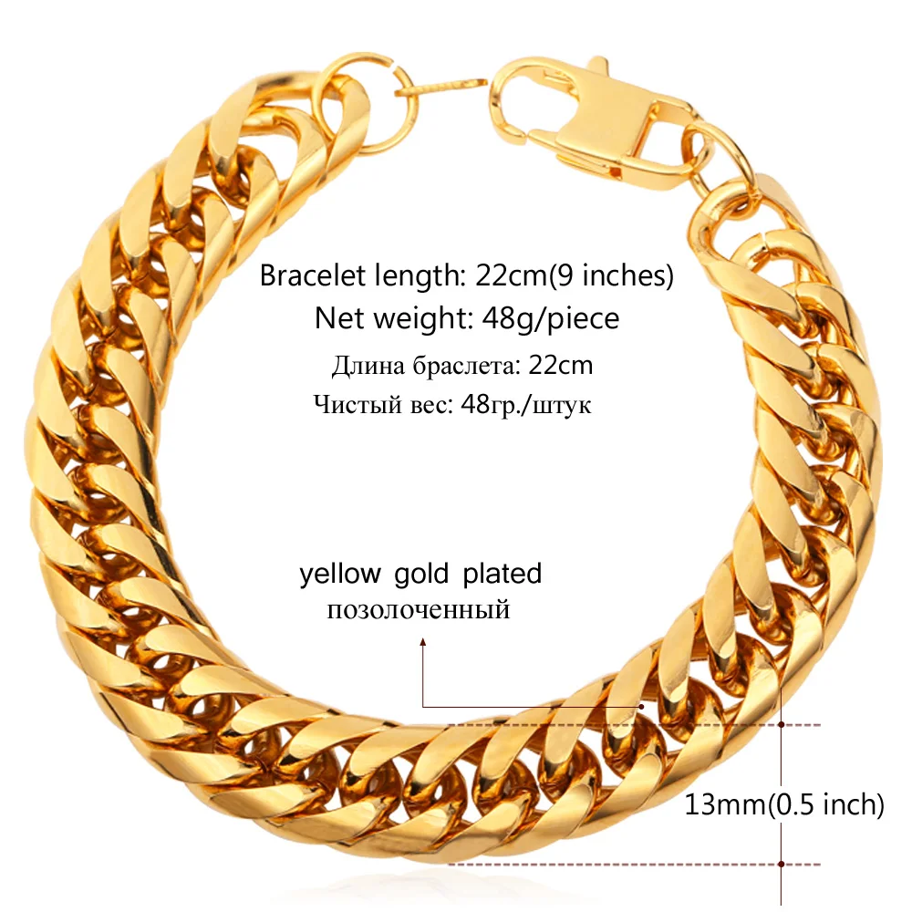 U7 Stainless Steel Bracelet Men Jewelry Whole Gold Color U7 Stainless Steel Bracelet Men Jewelry Whole Gold Color 21cm 13 Mm Thick Cuban Link Chain Mens Bracelets H772 In From