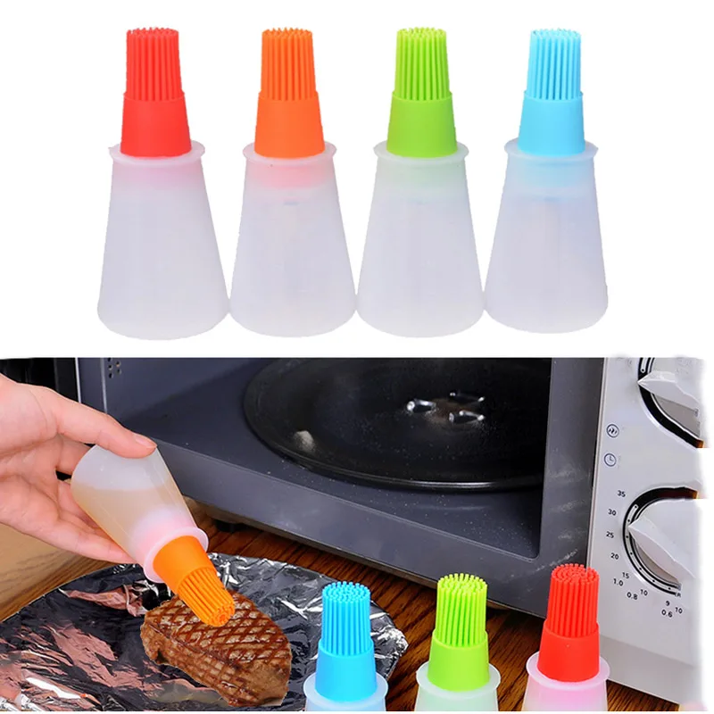 

Portable Silicone Oil Bottle With Brush Baking Basting Brush Pastry Oil Brush Kitchen Baking Honey Oil Tool BBQ Gadgets