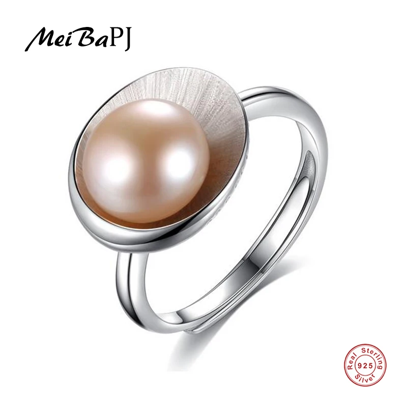

[MeiBaPJ]Real Freshwater Pearl Ring for Women 925 Sterling Silver Adjustable Simple Ring Fine Jewelry