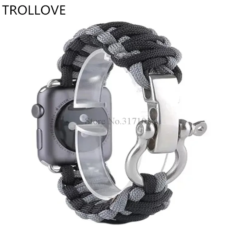 

Outdoors Sports Men's Watch Band Wrist Strap for Apple Watch 38mm 42mm Series 1 2 3 42 mm Survival Rope Metal Bolt Clasp