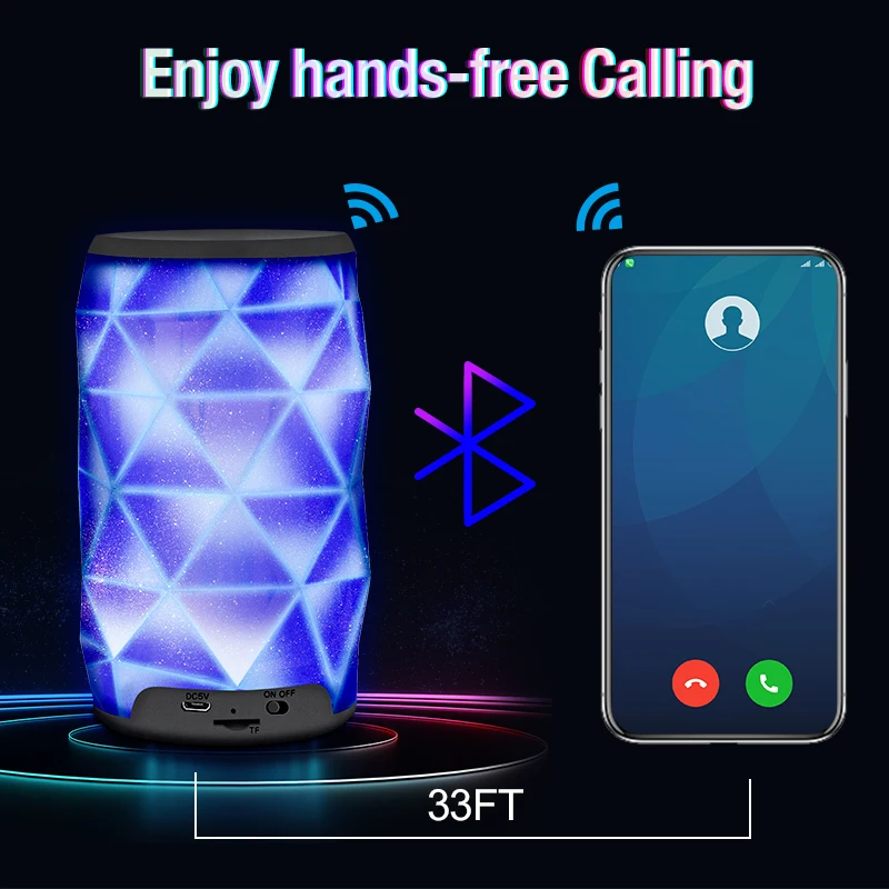 Lefon Bluetooth Speaker LED Diamond Shape Portable Wireless Speaker Subwoofer Column Bass Support TF Card color auto-Changing Lefon Bluetooth Speaker LED Diamond Shape Portable Wireless Speaker Subwoofer Column Bass Support TF Card color auto-Changing